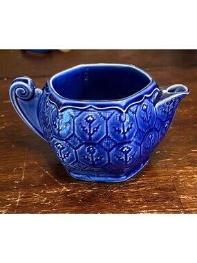 W.S. George Petit Point Flow Blue Creamer Hexagonal Floral Design VTG Collectibl